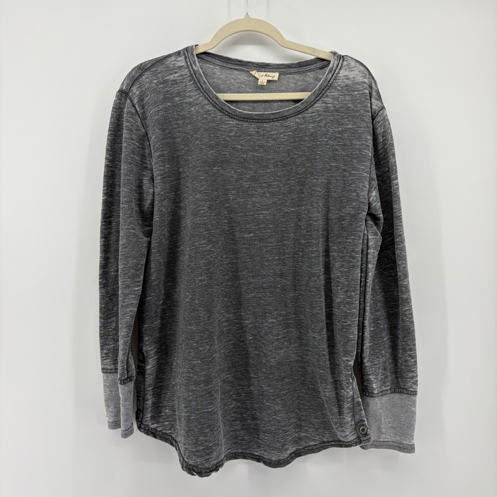 Jane and Delancey‎ Womens Large Gray Long Sleeve Top Space Dye Button Cuff Crew